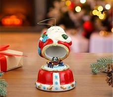 Boules musicales pour sapins de Noël Boule musicale animée Mr Christmas en porcelaine pour sapin de Noël: boule musicale en forme de Père Noël