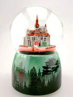 Boules à neige musicales classiques sur commande (Nous contacter) Boule à neige musicale animée avec globe en verre et base en porcelaine: boule à neige dragon et château