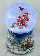 Boules à neige musicales de Noël disponibles sur commande (nous contacter) Boule à neige musicale de Noël avec globe en verre et base en porcelaine: boule à neige avec chiens de Noël