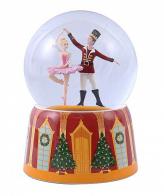 Boules à neige musicales de Noël (en stock) Boule à neige musicale de Noël avec globe en verre et couple de danseurs du ballet "Casse-noisette"