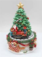 Boîtes à musique sapins de Noël Boîte à musique animée en forme de sapin de Noël: boîte à musique avec train, Père Noël et sapin décoré