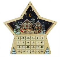 Calendriers musicaux de l'Avent avec ou sans automates Calendrier musical de l'Avent en bois en forme d'étoile avec lumières et scène supérieure avec Père Noël et traineau