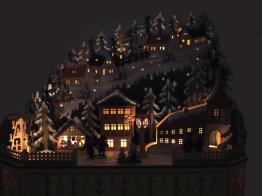 Calendriers musicaux de l'Avent avec ou sans automates Calendrier musical de l'Avent en bois avec scène supérieure montagnarde avec sapins, maisons et église