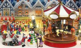 Automates musicaux de Noël (en stock) Automate musical de Noël Mr Christmas en forme de coffret vitrine en bois avec carrousel et scène de patinage