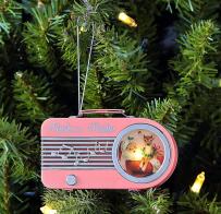 Boules musicales pour sapins de Noël Ornement musical Mr Christmas en forme de radio rétro pour sapin de Noël: ornement musical rose avec lumière
