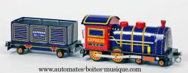Jouets mécaniques en métal, tôle ou fer blanc non disponibles Jouet mécanique en métal de collection : jouet mécanique train bleu et rouge