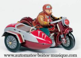 Jouets mécaniques en métal, tôle ou fer blanc non disponibles Jouet mécanique en métal de collection : jouet mécanique sidecar rouge