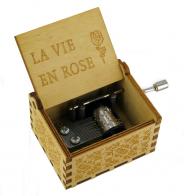Boîtes à musique à manivelle en bois Boîte à musique à manivelle en bois sculpté et gravé: boîte à musique "La vie en rose"