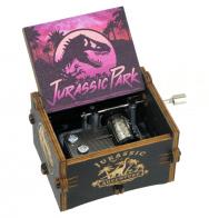 Boîtes à musique à manivelle en bois Boîte à musique à manivelle en bois sculpté et gravé: boîte à musique "Jurassic Park"