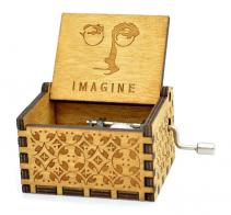 Boîtes à musique à manivelle en bois Boîte à musique à manivelle en bois sculpté et gravé: boîte à musique "Imagine"