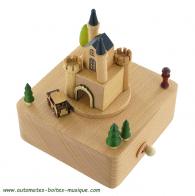 Boîtes à musique animées haut de gamme en bois Boîte à musique animée en bois avec voiture tournant autour d'un château - Laputa: le château dans le ciel