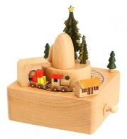 Boîtes à musique animées haut de gamme en bois Boîte à musique animée en bois massif pour enfant: boîte à musique "Le train de Noël"