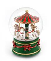 Boules à neige musicales de Noël disponibles sur commande (nous contacter) Boule à neige musicale de Noël avec globe en verre, neige et carrousel avec chevaux blancs