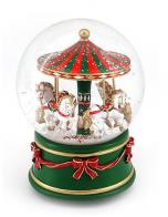 Boules à neige musicales de Noël (en stock) Boule à neige musicale de Noël avec globe en verre, neige et carrousel avec chevaux blancs