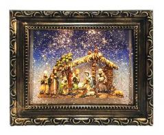 Boules à neige musicales de Noël disponibles sur commande (nous contacter) Boule à neige musicale de Noël en forme de tableau avec paillettes, lumières et scène de crèche