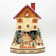 Boîtes à musique animées de Noël Boîte à musique de Noël en bois sans animation en forme d'horloge alpine avec éclairages et scène de village campagnard