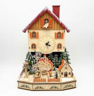 Boîtes à musique animées de Noël Boîte à musique de Noël en bois sans animation en forme d'horloge alpine avec éclairages et scène de village campagnard