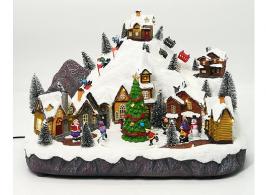 Automates musicaux de Noël (disponibles sur commande) Automate musical de Noël avec scène de station de ski, lumières et mélodies électroniques de Noël