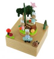 Boîtes à musique animées haut de gamme en bois Boîte à musique animée en bois massif (hêtre): boîte à musique "Famille de lapins"