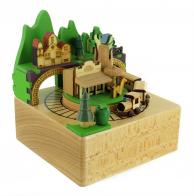 Boîtes à musique animées haut de gamme en bois Boîte à musique animée en bois massif (hêtre): boîte à musique "Train passant dans un village de montagne"