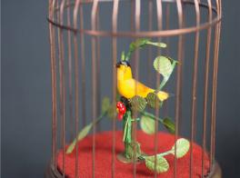 Oiseaux chanteurs automates mécaniques Oiseau chanteur mécanique : 1 oiseau chanteur automate dans cage ancienne