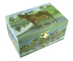 Boîtes à bijoux musicales avec animaux Boîte à bijoux musicale Trousselier en bois avec cheval brun dansant - La valse d'Amélie Poulain (Yann Tiersen)