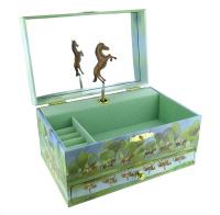 Boîtes à bijoux musicales avec animaux Boîte à bijoux musicale Trousselier en bois avec cheval brun dansant - La valse d'Amélie Poulain (Yann Tiersen)
