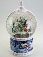 Boules à neige musicales de Noël disponibles sur commande (nous contacter) Boule à neige musicale animée de Noël ave globe en verre et scène de train au pied d'un village enneigé