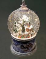 Boules à neige musicales de Noël disponibles sur commande (nous contacter) Boule à neige musicale animée de Noël ave globe en verre et scène de train au pied d'un village enneigé