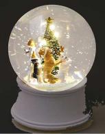 Boules à neige musicales de Noël disponibles sur commande (nous contacter) Boule à neige musicale de Noël avec globe en verre et scène de chiens déguisés - O Tannenbaum