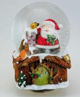 Boules à neige musicales de Noël disponibles sur commande (nous contacter) Boule à neige musicale animée de Noël avec globe en verre et Père Noël - We wish you a merry Christmas