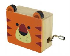 Boîtes à musique à manivelle en bois Boîte à musique à manivelle en bois avec décor tigre - Mélodie: Frère Jacques (Jean-Philippe Rameau)