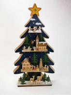 Boîtes à musique de Noël Boîte à musique en bois en forme de sapin de Noël avec 4 scènes et lumières - Mon beau sapin