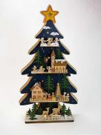 Boîtes à musique sapins de Noël Boîte à musique en bois en forme de sapin de Noël avec 4 scènes et lumières - Mon beau sapin