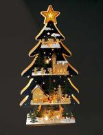 Boîtes à musique sapins de Noël Boîte à musique en bois en forme de sapin de Noël avec 4 scènes et lumières - Mon beau sapin