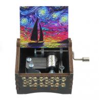 Boîtes à musique à manivelle en bois Boîte à musique à manivelle en bois sculpté et gravé avec dessin (à la manière de Vincent van Gogh)