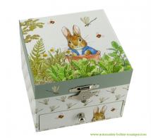 Boîtes à bijoux musicales avec animaux Boîte à bijoux musicale Trousselier en bois avec Pierre lapin animé - Hymne à l'amour