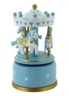 Carrousels musicaux miniatures en bois Carrousel musical miniature en bois avec socle bleu et 3 chevaux - Oh! Susanna