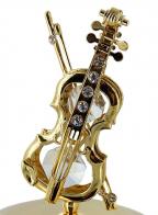 Boîtes à musique en cristal Swarovski Boîte à musique animée en métal doré en forme de violon avec 2 cristaux Swarovski - La valse de l'empereur
