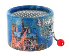 Boîtes à musique à manivelle rondes en carton Boîte à musique à manivelle ronde en carton illustré "Notre Dame" - Parlez-moi d'amour (J. Lenoir)