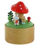 Boîtes à musique animées haut de gamme en bois Petite boîte à musique animée en bois avec lapins et champignons - Frère Jacques
