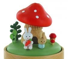 Boîtes à musique animées haut de gamme en bois Petite boîte à musique animée en bois avec lapins et champignons - Frère Jacques