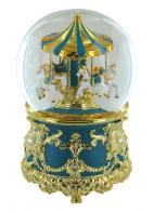 Boules à neige musicales classiques (en stock) Boule à neige musicale animée avec globe en verre et carrousel bleu - Le beau Danube bleu (J. Strauss)