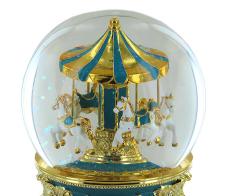 Boules à neige musicales classiques (en stock) Boule à neige musicale animée avec globe en verre et carrousel bleu - Le beau Danube bleu (J. Strauss)