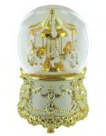 Boules à neige musicales classiques (en stock) Boule à neige musicale animée avec globe en verre et carrousel blanc - La valse de l'Empereur (J. Strauss)