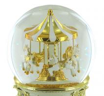 Boules à neige musicales classiques (en stock) Boule à neige musicale animée avec globe en verre et carrousel blanc - La valse de l'Empereur (J. Strauss)