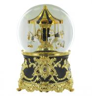Boules à neige musicales classiques (en stock) Boule à neige musicale animée avec globe en verre et carrousel noir - Petite musique de nuit (W. A. Mozart)