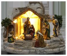 Cr&egrave;ches musicales anim&eacute;es Cr&egrave;che musicale anim&eacute;e avec lumi&egrave;re et Marie et Joseph tournants - Airs chant&eacute;s de cr&egrave;che