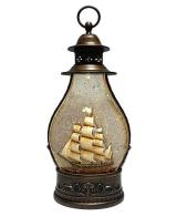 Boules à neige musicales classiques Boule à neige musicale en forme de lanterne avec paillettes, lumière, voilier et scintillement automatique