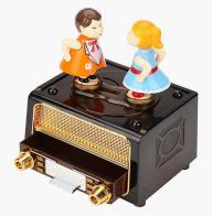 Boîtes à musique avec personnages Boîte à musique animée en plastique en forme de radio avec deux enfants animés